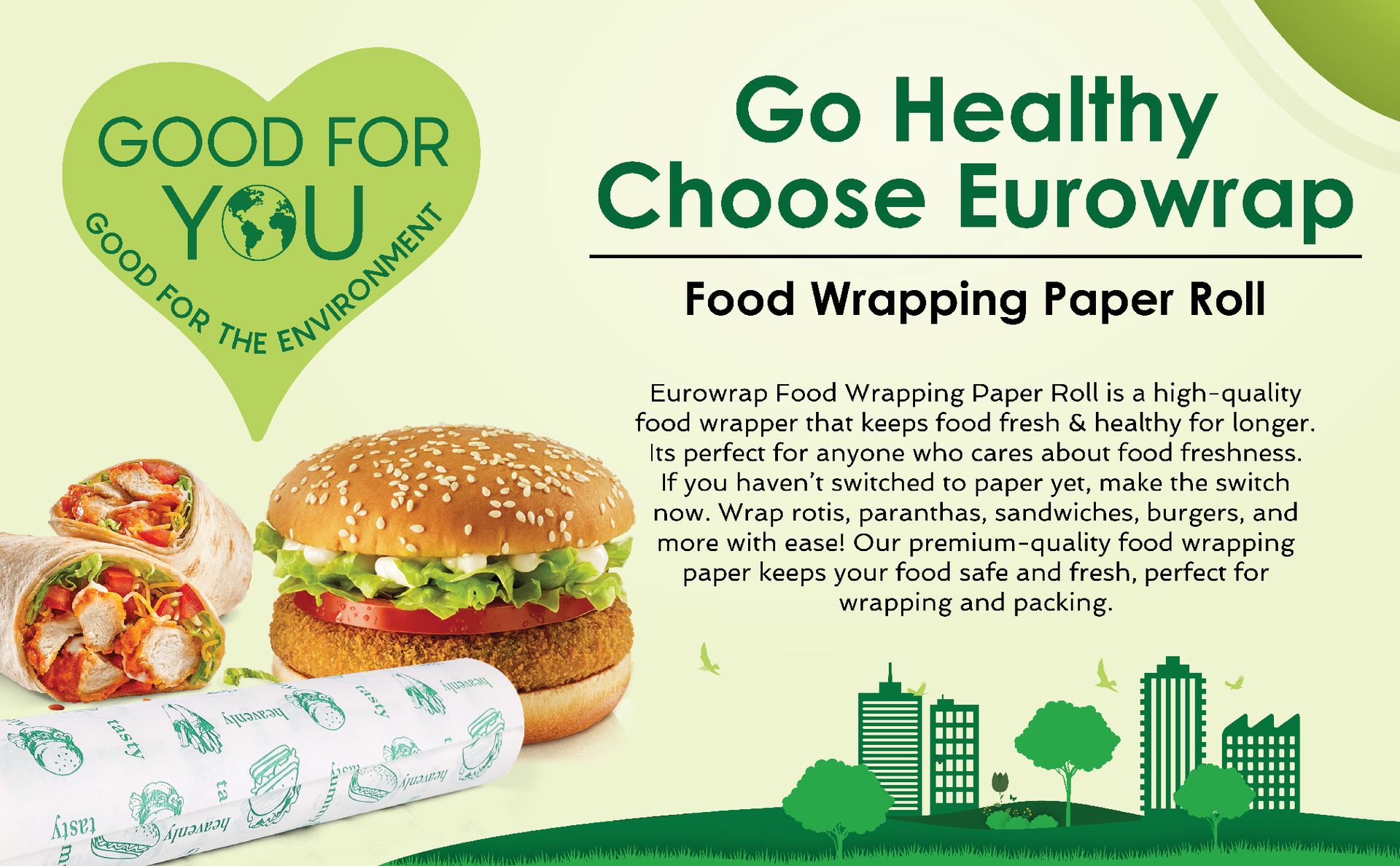 EUROWRAP Food Wrapping Butter Paper 10 Mtr (8+2) | Extra Thick Food Grade Wrap for Cooking, Baking, Packing, Serving & Roti | Non-Stick Multipurpose Parchment Paper | Kitchen Essentials
