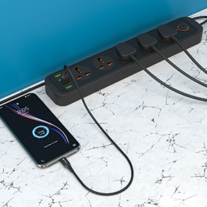 Portronics Power Plate 6 with 4 USB Port + 5 Power Sockets Extension Board, 2500W Power Converter, Cord Length 2Mtr (Black)