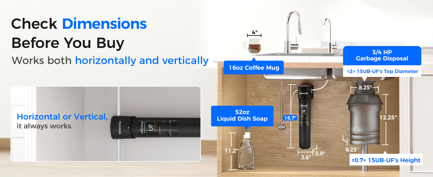 Waterdrop 15UB-UF 0.01 μm Ultra Filtration Under Sink Water Filter System