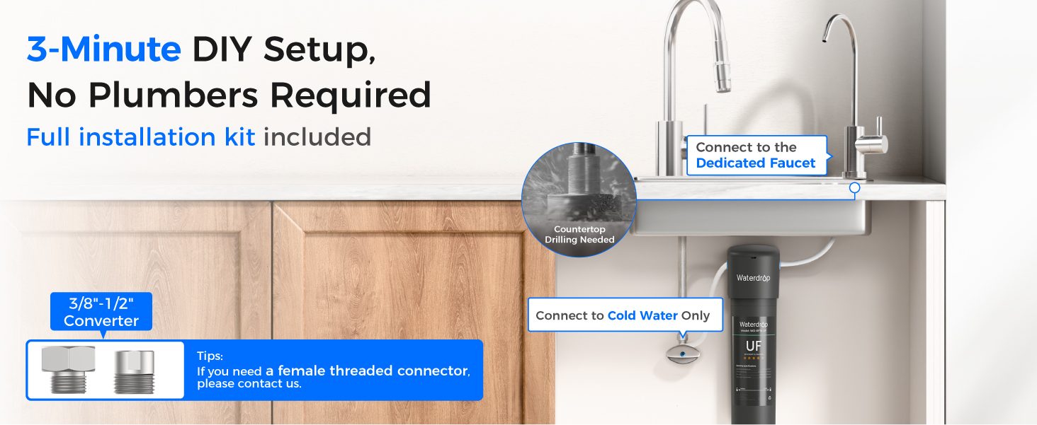 Waterdrop 15UB-UF 0.01 μm Ultra Filtration Under Sink Water Filter System