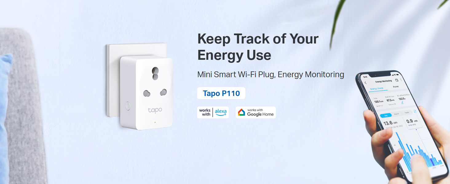 Tapo P110 16A Wi-Fi Smart Plug with Energy Monitoring, Suitable for High-Power Appliances & Microwave Ovens, Remote Control, Timer & Schedule, Works with Alexa, Assistant, Apple Home