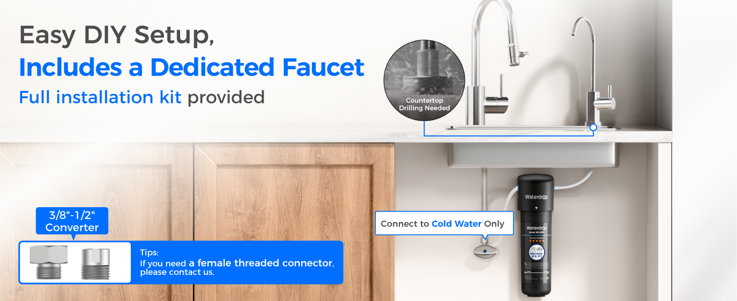 Waterdrop 10UB Under Sink Water Filter System with Dedicated Faucet