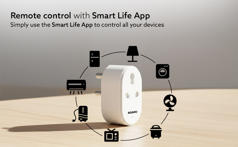 AGARO Regency 16A Wi-Fi Smart Plug with Energy Monitoring & App Control, Compatible with Alexa & Assistant, Voice Control for Geyser, AC & Other Heavy Appliances, Timer & Scheduling, White