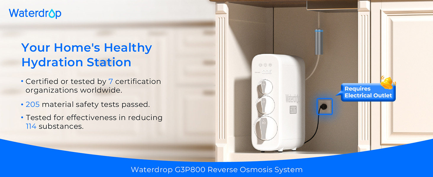 Waterdrop G3P800 Tankless Reverse Osmosis Water Filter System, 800 GPD