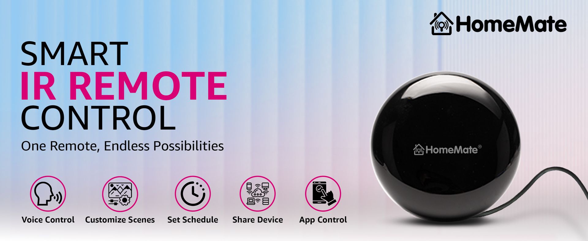 HomeMate Wi-Fi Smart IR Control Hub Compatible with Alexa, Home | All in One Infrared Remote for Smart Home Air Conditioner, Black