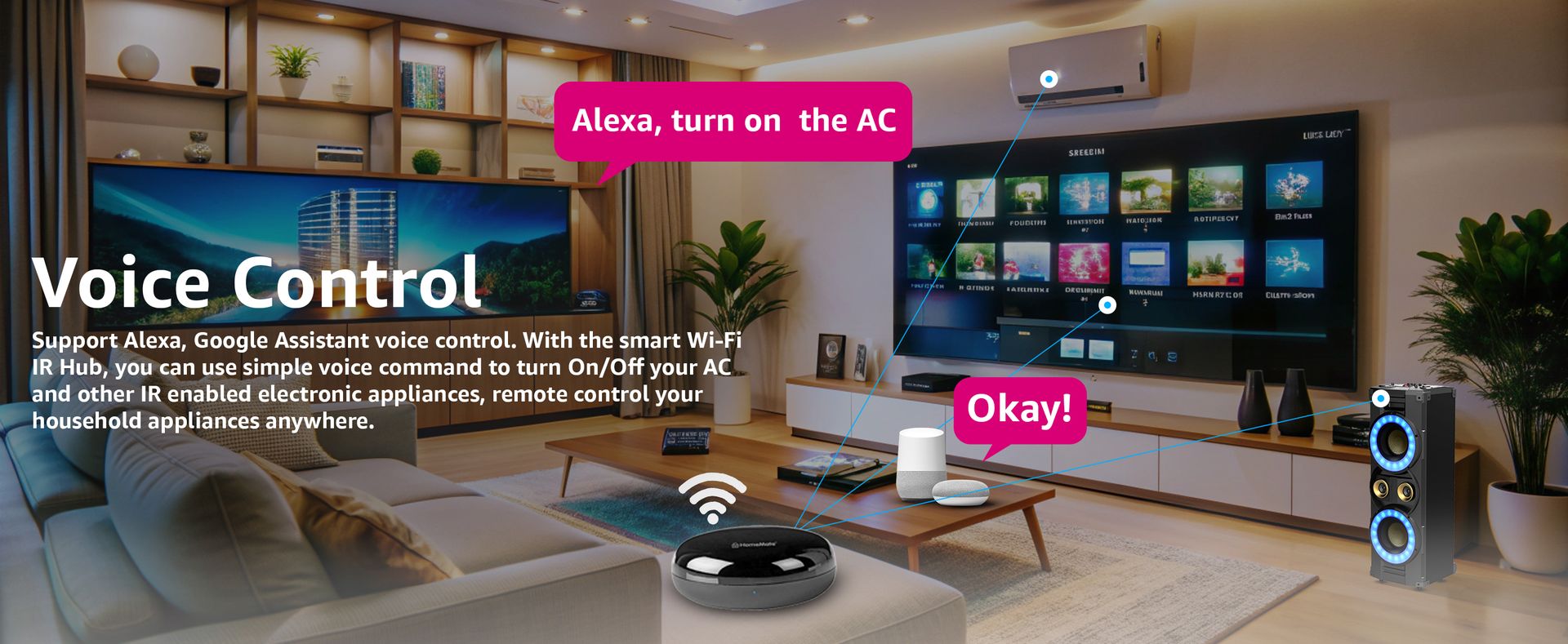 HomeMate Wi-Fi Smart IR Control Hub Compatible with Alexa, Home | All in One Infrared Remote for Smart Home Air Conditioner, Black