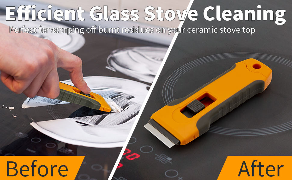 Razor Blade Scraper Tool with 15pcs Extra Blades, Cleaning Razor Scraper for Glass, Glass Top Stove Scraper for Oven Door, Cooktop Scraper, Glass Scraper Cleaning Paint from Glass