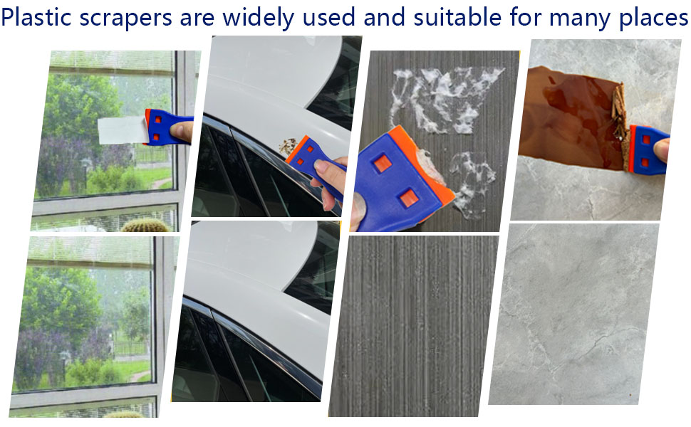 4 PCS Plastic Razor Blade Scraper and 120 PCS Plastic Razor Blades, Cleaning Scraper Tool for Remover, Adhesive, Stickers, Decals, Glass, Labels, Cars Windows