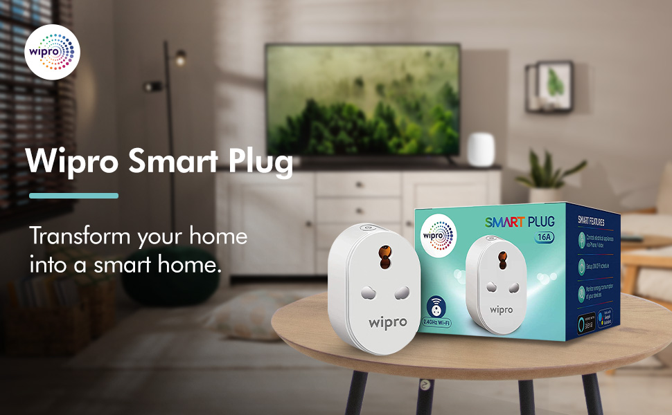 Wipro 16A Wi-Fi Smart Plug with Energy Monitoring- Suitable for Large Appliances like Geysers, Microwave Ovens, Air Conditioners (Works with Alexa and Assistant)- White