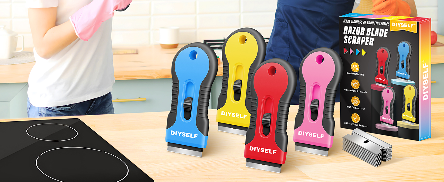 DIYSELF 2 Pack Razor Blade Scraper, Razor Scraper with 10 Spare Blades