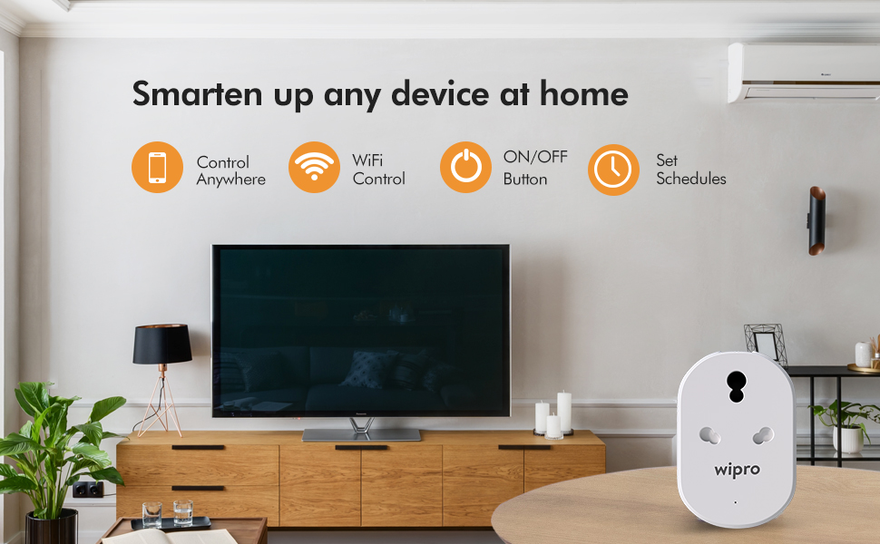 Wipro 16A Wi-Fi Smart Plug with Energy Monitoring- Suitable for Large Appliances like Geysers, Microwave Ovens, Air Conditioners (Works with Alexa and Assistant)- White