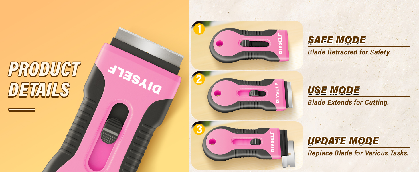 DIYSELF 2 Pack Razor Blade Scraper, Razor Scraper with 10 Spare Blades