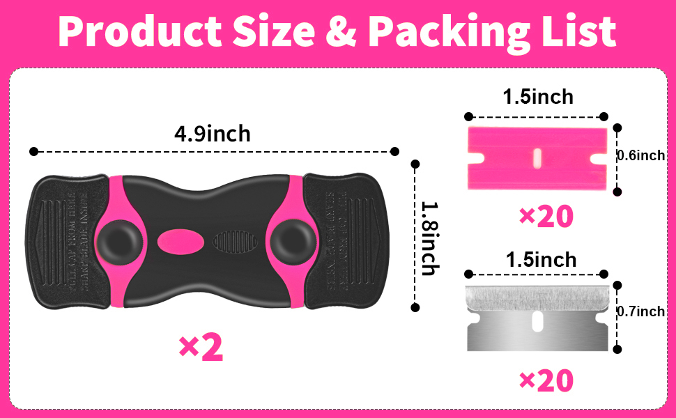 Razor Blade Scraper Tool Kit - 2Pack Razor Scrapers & 40Pcs Extra Blades