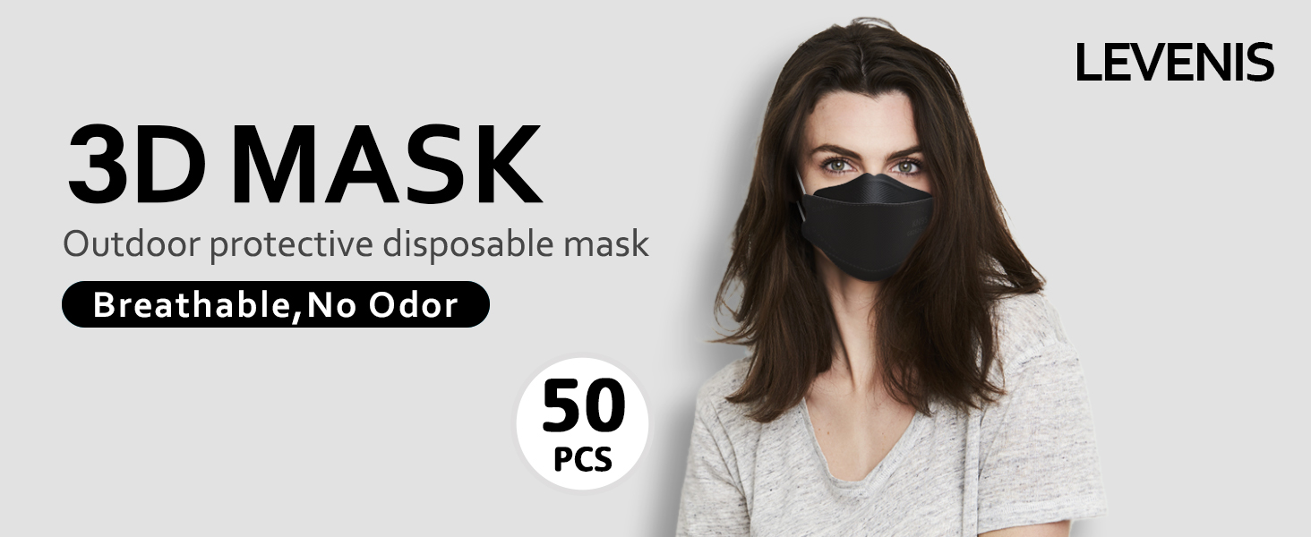 LEVENIS KN95 Face Masks 50 Pack, Breathable Comfortable and Disposable KN95 Mask, Black