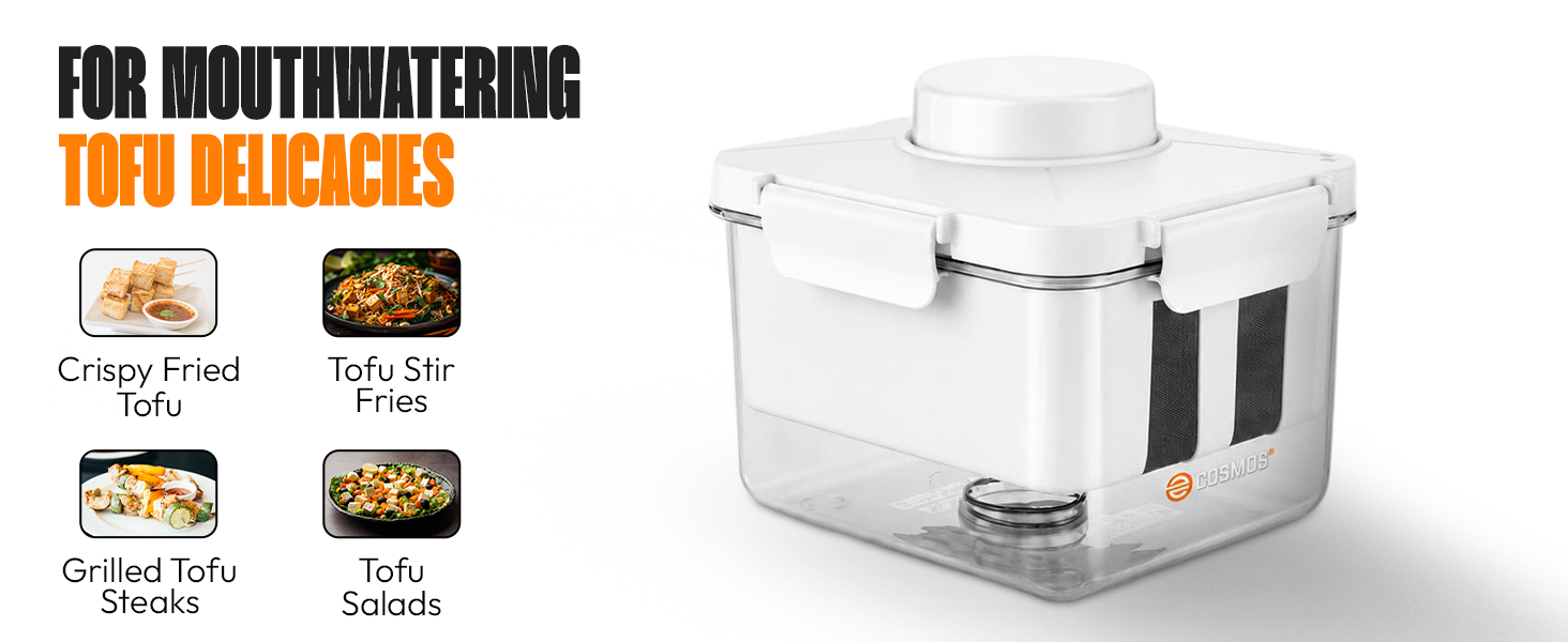 E-COSMOS® Tofu Maker and Draining Mold, Stainless Steel Spring-Loaded Water Remover for Tofu, Paneer & Greek Yogurt, BPA-Free Food-Safe Maker for Firm & Extra Firm Tofu