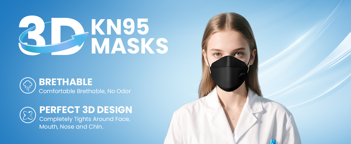 Borje KN95 Face Masks for Adults 50 Pack,5-Ply Black Disposable Face Mask Against PM 2.5 Smoke & Dust, Filtration Efficiency 95%