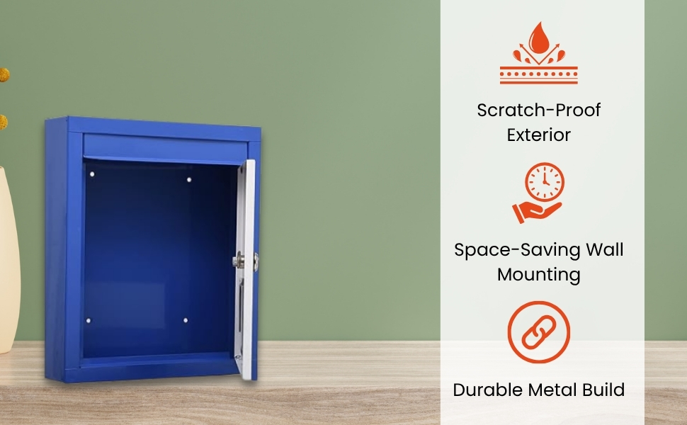 Raj Rajeshwari High GradeHeavy Metal Suggestion Box/Mail Box/Compaint Box/Donation Box/Wall Mountable with Two Key Lock Or Table Surface Box (Blue)