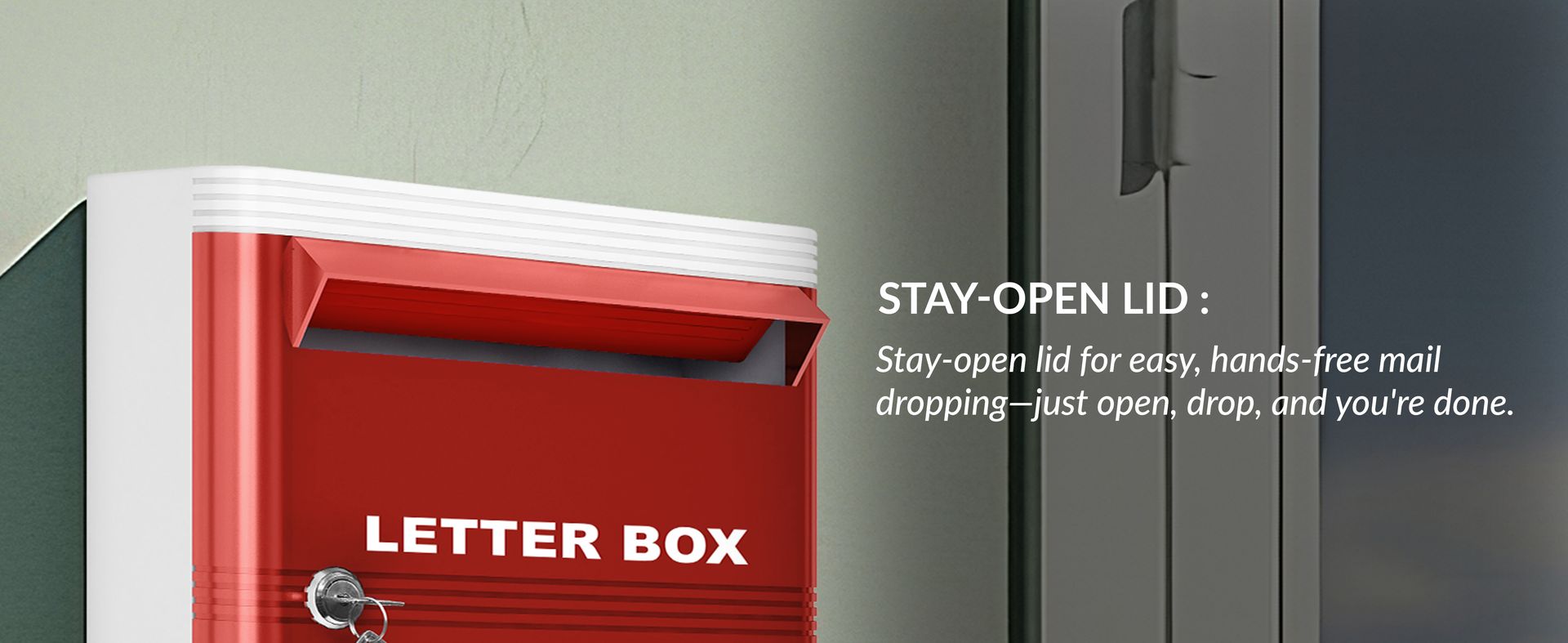 Plantex Suggestion Box/Durable Plastic Letter Box/Mail Box for Home gate with Key Lock/Complaint Box for Hotel/School/Office - (Red & White), Wall Mounted