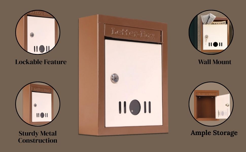 High Grade Metal Mail Box Letter Box (Brown) for Home and Gate Office Wall Mount Box Size 9 * 11 * 3 inch