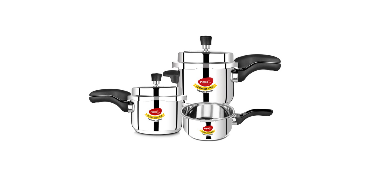 Pigeon By Stovekraft 14549 Induction Base Outer Lid Stainless Steel Pressure Cooker,3 Liters,Silver