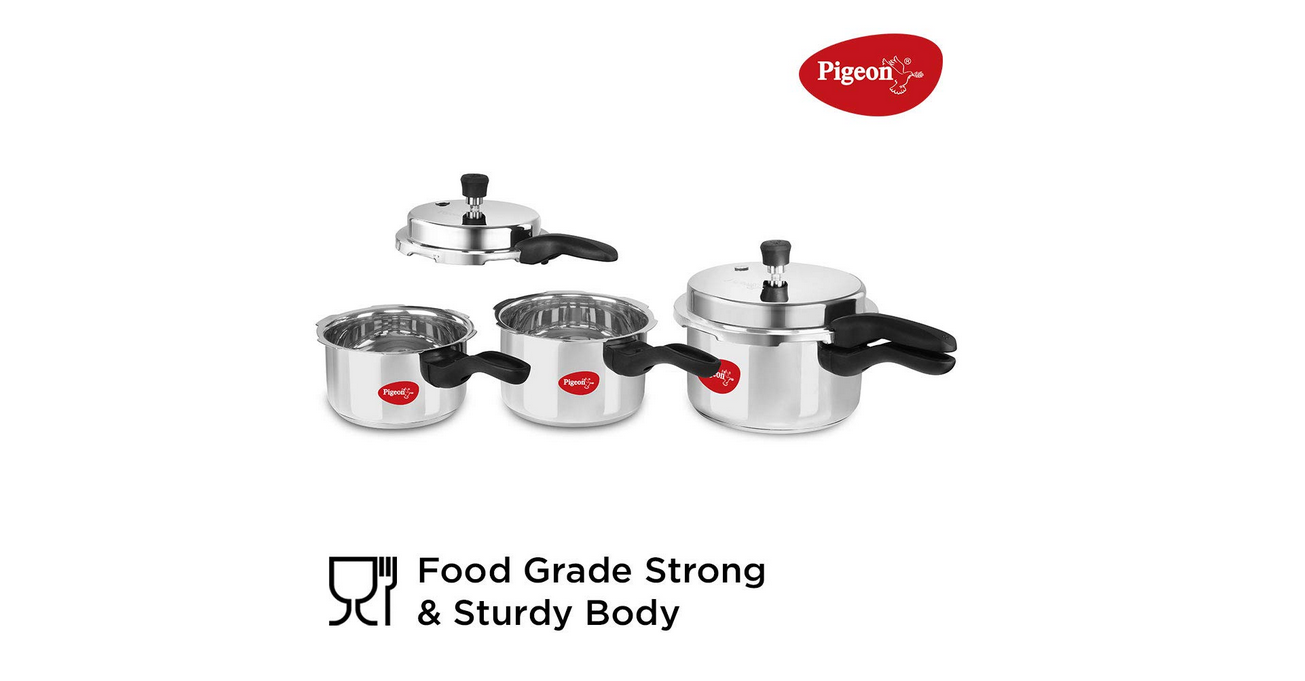 Pigeon By Stovekraft 14549 Induction Base Outer Lid Stainless Steel Pressure Cooker,3 Liters,Silver