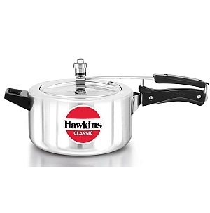 Hawkins Classic 4 Litre Pressure Cooker | Straight Body | Gas Compatible | Ideal for 4–6 persons | ISI Certified | 5 Year Guarantee | Silver (CL40)
