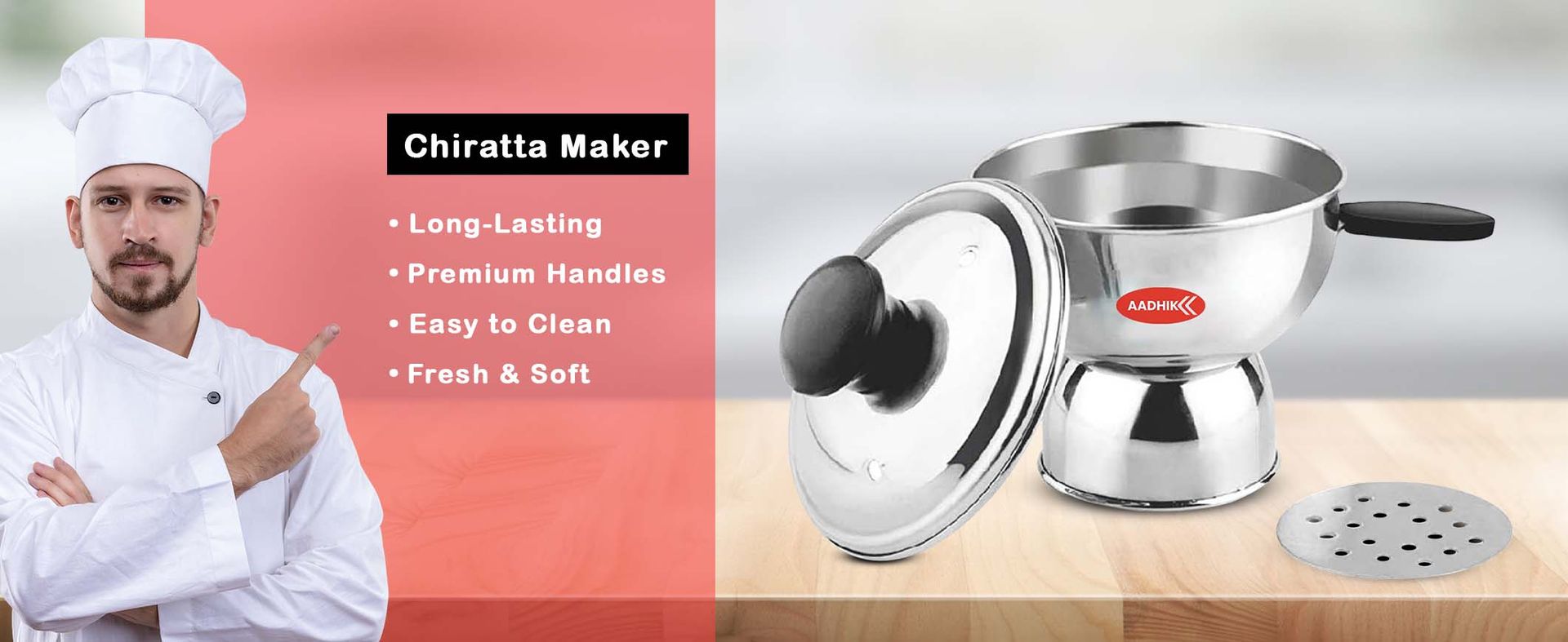 AADHIK Chiratta Puttu Maker with Handle Use with Pressure Cooker Puttu Kutti Puttu Steamer Silver, Make in India