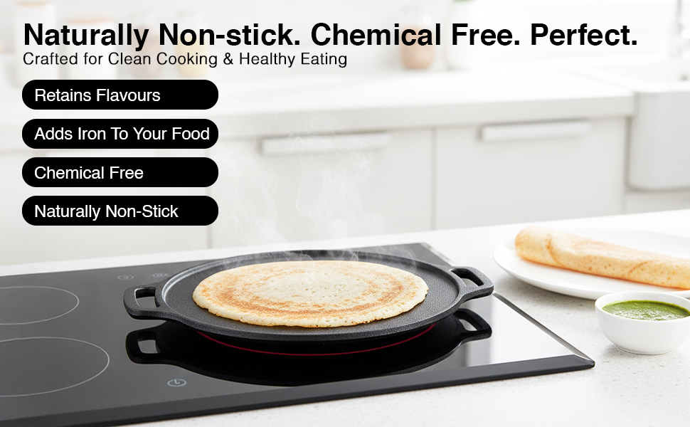 Prestige 30 cm Cast Iron Dosa Tawa|Super Durable(Lasts for Generation)|Retains Heat for Long|10 Years Warranty