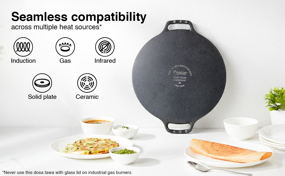 Prestige 30 cm Cast Iron Dosa Tawa|Super Durable(Lasts for Generation)|Retains Heat for Long|10 Years Warranty