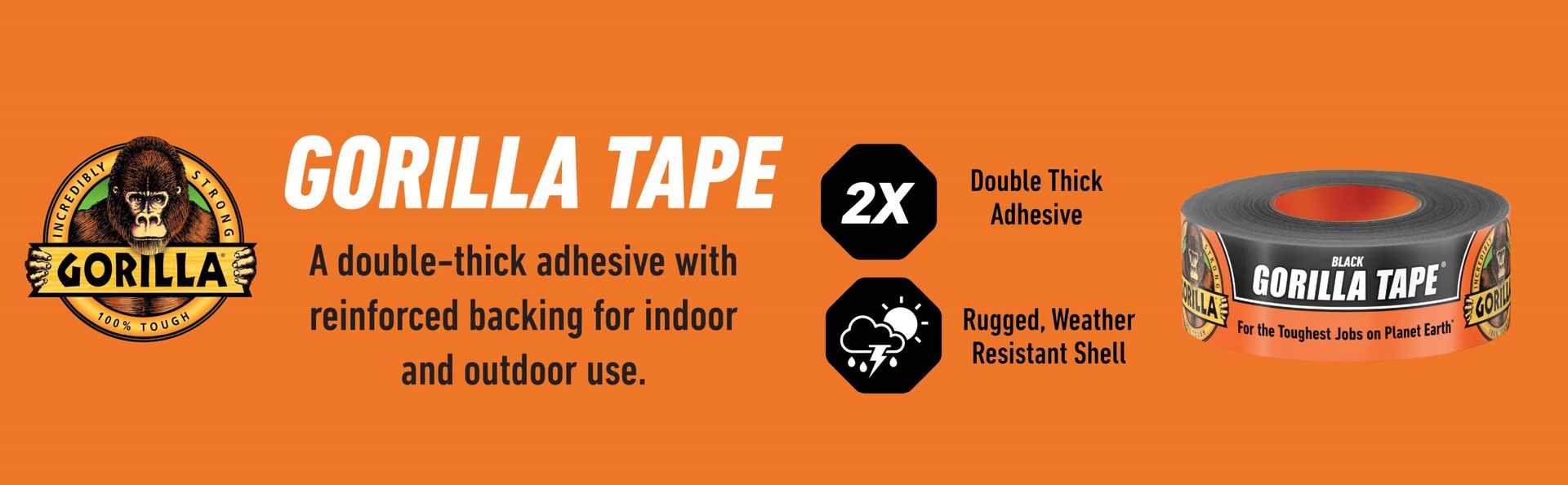 GORILLA Heavy Duty Duct Tape, Black, 1.88" x 50 yd, 1-Pack