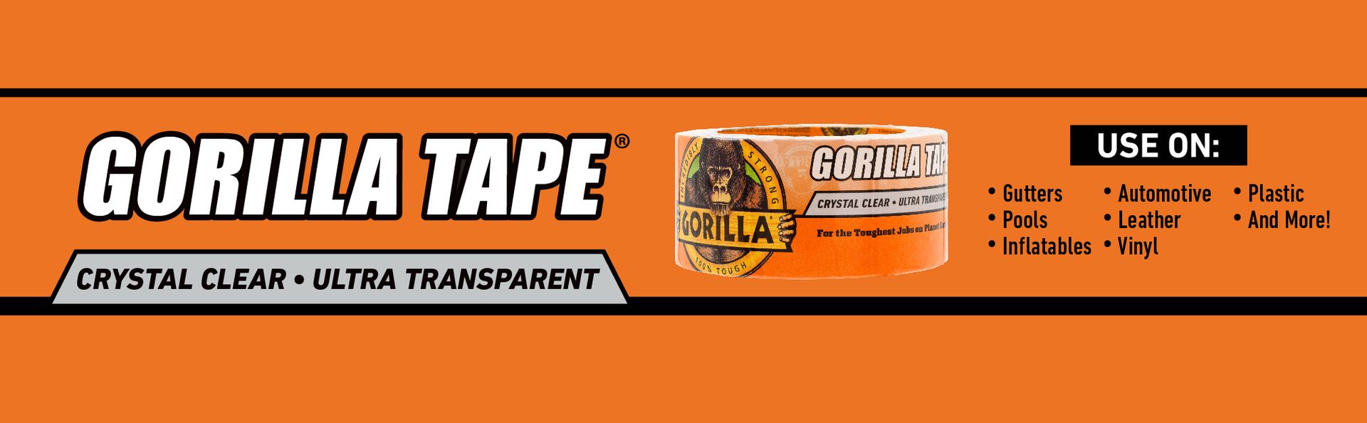 GORILLA Crystal Clear Tape, 1.88" x 18 yd, 1-Pack, Weather Resistant