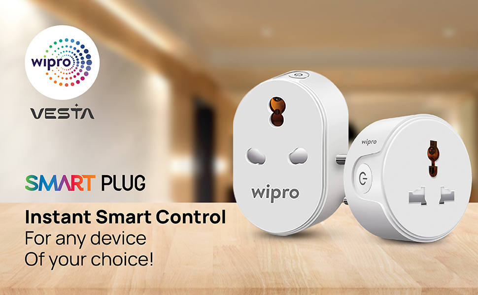 Wipro 10A smart plug with Energy monitoring- Suitable for small appliances like TVs, Electric Kettle, Mobile and Laptop Chargers (Works with Alexa and Assistant)