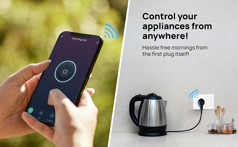 Wipro 10A smart plug with Energy monitoring- Suitable for small appliances like TVs, Electric Kettle, Mobile and Laptop Chargers (Works with Alexa and Assistant)