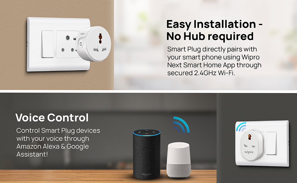 Wipro 10A smart plug with Energy monitoring- Suitable for small appliances like TVs, Electric Kettle, Mobile and Laptop Chargers (Works with Alexa and Assistant)