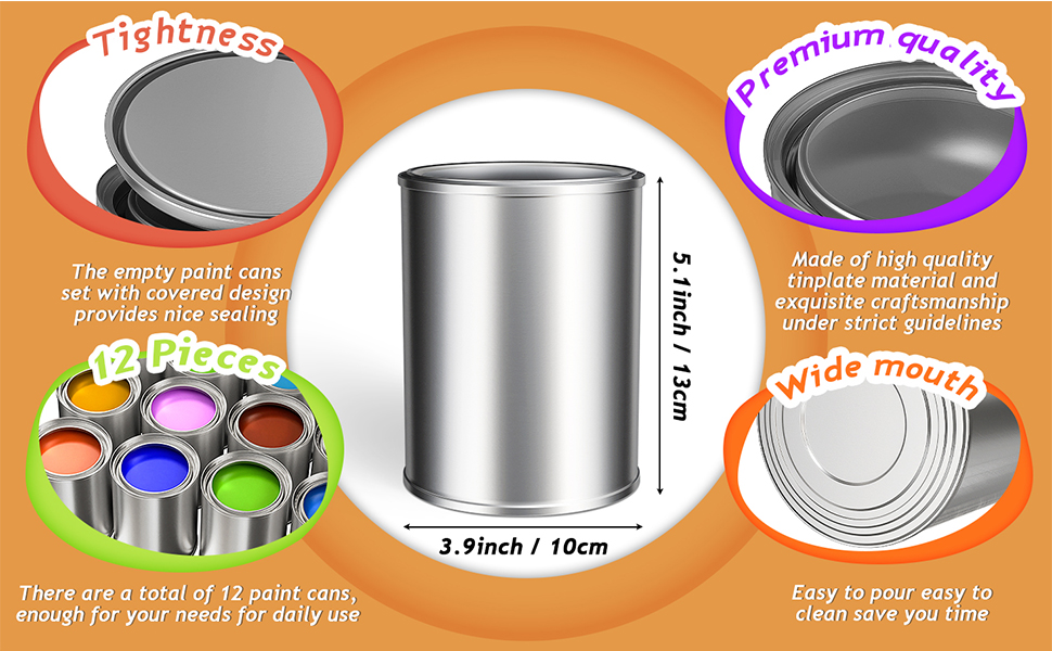 12PCS 1 Quart Empty Paint Cans with Lids, Metal Unlined Paint Bucket