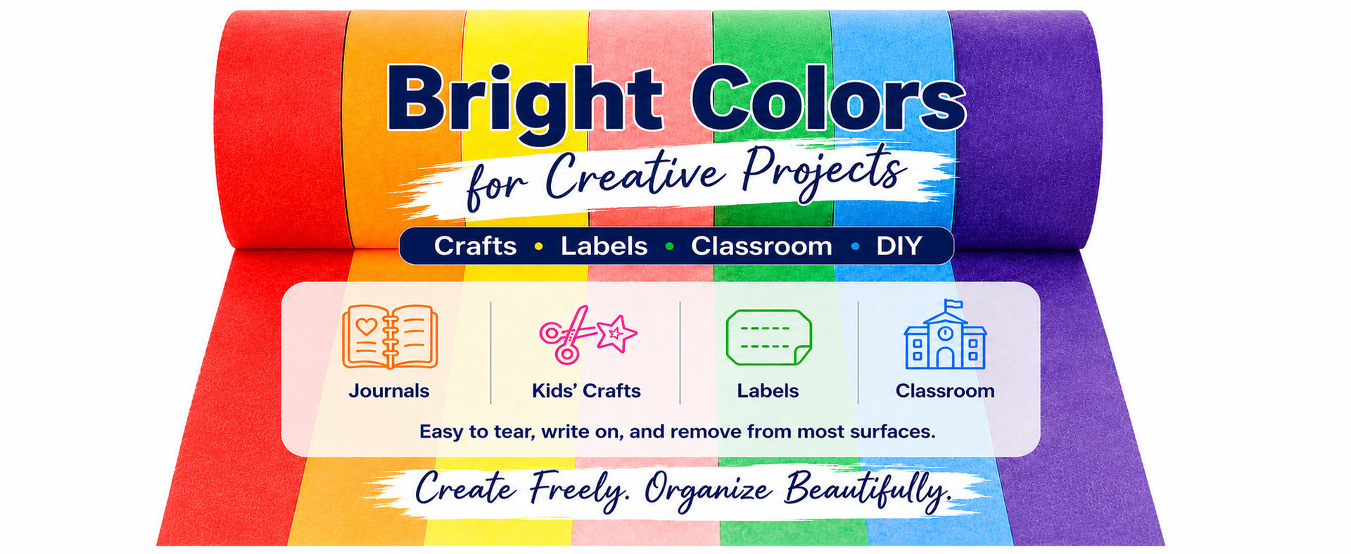 Colored Masking Tape 1 Inch, 7 Rolls, Colorful Tape for Crafts.