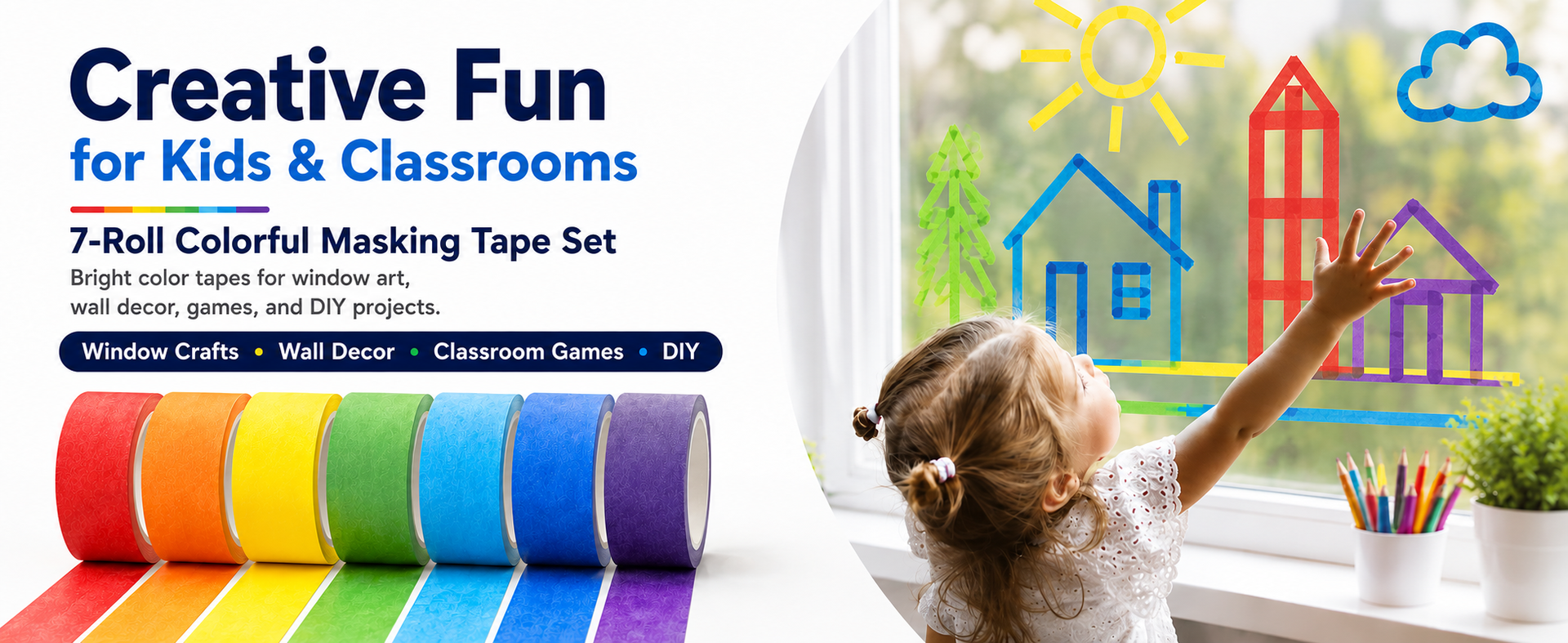 Colored Masking Tape 1 Inch, 7 Rolls, Colorful Tape for Crafts.