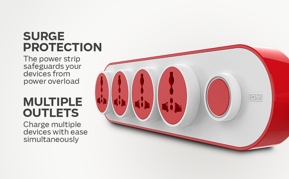 GM 3257 10 Amp Extension Board with 2 Metre Heavy Duty Copper Extension Cord – 4 International Sockets, Master Switch, LED Indicator with Safety Shutter
