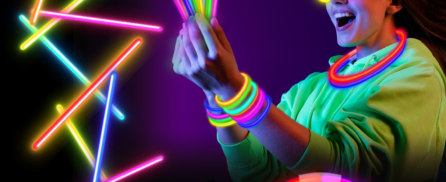 PartySticks Glow Sticks Party Supplies 100pk - 8 Inch Glow in the Dark Light Up Sticks Party Favors, Glow Party Decorations, Neon Party Glow Necklaces and Glow Bracelets with Connectors