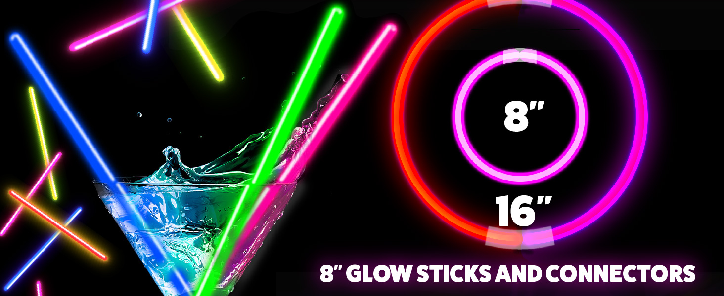 PartySticks Glow Sticks Party Supplies 100pk - 8 Inch Glow in the Dark Light Up Sticks Party Favors, Glow Party Decorations, Neon Party Glow Necklaces and Glow Bracelets with Connectors