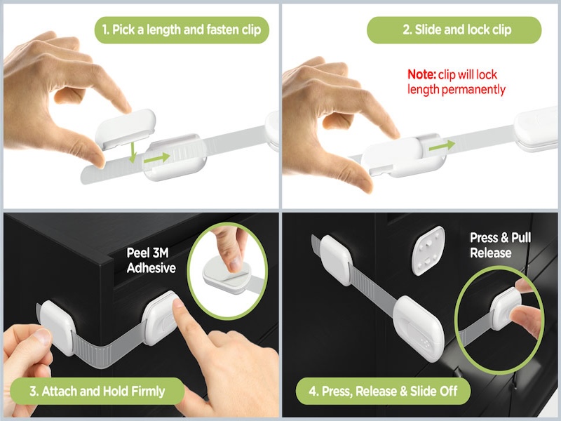 SKYLA HOMES Cabinet Strap Locks for Baby Proofing, 8 Pack, White