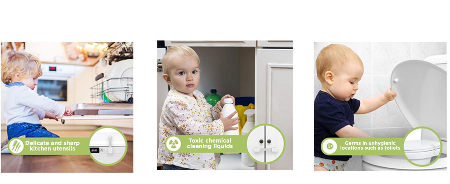 SKYLA HOMES Cabinet Strap Locks for Baby Proofing, 8 Pack, White