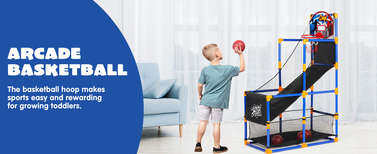 JOYIN Arcade Basketball Game Set with 4 Balls and Hoop for Kids 3+ Years Old Indoor Outdoor Sport Play - Easy Set Up - Air Pump Included - Ideal for Competition