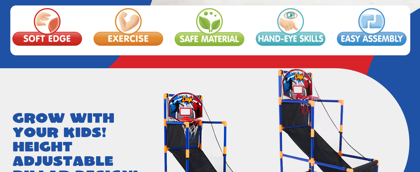 JOYIN Arcade Basketball Game Set with 4 Balls and Hoop for Kids 3+ Years Old Indoor Outdoor Sport Play - Easy Set Up - Air Pump Included - Ideal for Competition