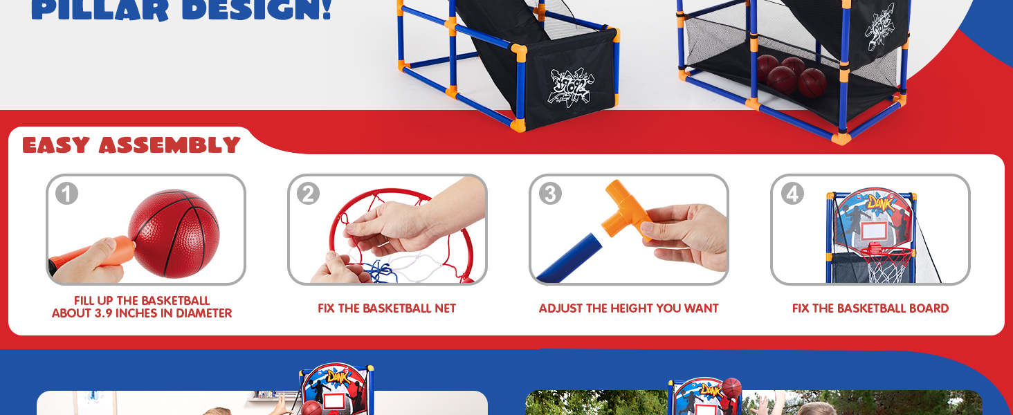 JOYIN Arcade Basketball Game Set with 4 Balls and Hoop for Kids 3+ Years Old Indoor Outdoor Sport Play - Easy Set Up - Air Pump Included - Ideal for Competition