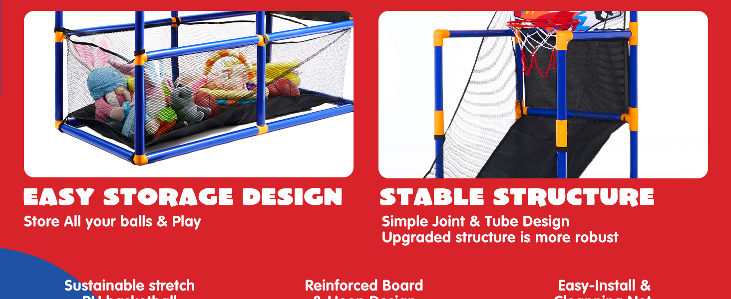 JOYIN Arcade Basketball Game Set with 4 Balls and Hoop for Kids 3+ Years Old Indoor Outdoor Sport Play - Easy Set Up - Air Pump Included - Ideal for Competition