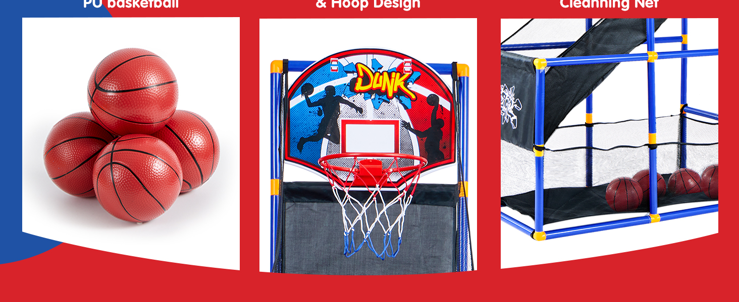 JOYIN Arcade Basketball Game Set with 4 Balls and Hoop for Kids 3+ Years Old Indoor Outdoor Sport Play - Easy Set Up - Air Pump Included - Ideal for Competition