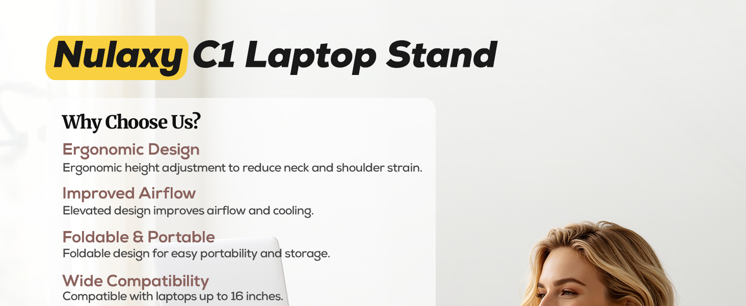 Nulaxy Ergonomic Adjustable Laptop Stand for Desk, Dual Foldable Computer Riser with Advanced Heat-Vent, Heavy-Duty Portable Notebook Holder for Posture Correction, Compatible with Mac 10-16" Laptops