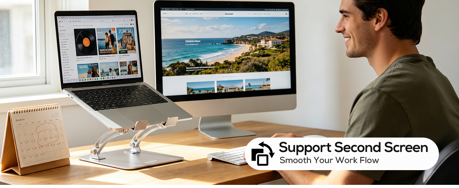 Nulaxy Ergonomic Adjustable Laptop Stand for Desk, Dual Foldable Computer Riser with Advanced Heat-Vent, Heavy-Duty Portable Notebook Holder for Posture Correction, Compatible with Mac 10-16" Laptops