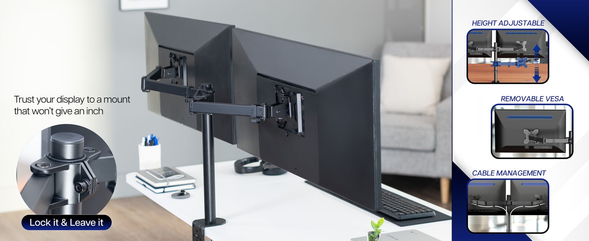 VIVO Dual Monitor Desk Mount, Holds 2 Computer Screens up to 30 inches and 22lbs Each, Heavy Duty Fully Adjustable Steel Stand with C-Clamp and Grommet, Black, STAND-V002